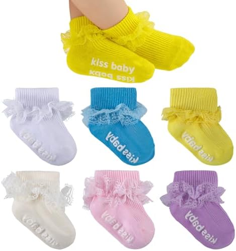 Baby Girl Ruffle Socks with Grips Lace Frilly Ankle Dress Socks by MKYSZLTSOCKS-EnjoyComfort