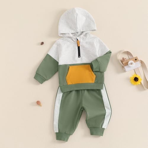 Infant Baby Boy Fall Winter Clothes Outfit Hooded Long Sweatshirt Pant Set - Image 2