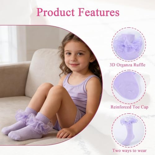 Baby Girls Ruffle Socks Double Layer Lace Turn Cuff Dress Socks - Image 5