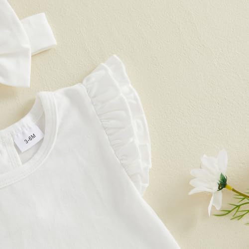 Newborn Baby Girl Bubble Romper Sleeveless Ruffle Onesie Solid Bodysuit - Image 6