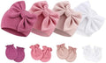 Newborn Baby Hats and Mittens Set Infant Bow Beanie Cap Toddler Gloves Newborn by AQOKKA