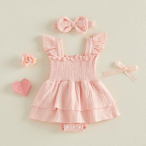 Newborn Baby Girls Summer Clothes Ruffle Sleeveless Pleated Smocked Bubble - Image 5