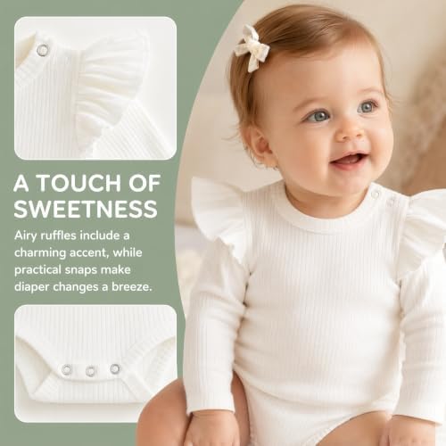Baby Girl Knit Ruffle Outfit Clothes Ribbed 100% Organic Cotton Solid Color - Image 4