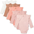 HonestBaby Baby Girls' 5-pack Long Sleeve Ruffle Shoulder Bodysuits 100% by HonestBaby
