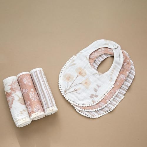 Crane Baby Violet Floral Cotton Muslin Burp Cloth Set, 3 Pack Baby Girl Burp - Image 4