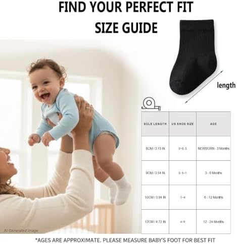 Baby Crew Socks, Cotton Rich Newborn Fit 0–3/3–6/6–12 Months - Image 6