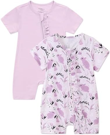 JunNeng Baby Girl Sleeper Viscose from Bamboo, Short Sleeve Romper | 2 Way YKK by JunNeng