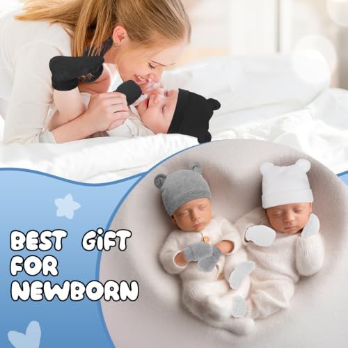 Cuffbow 4 Pcs Preemie Baby Hats Mittens and Socks Set Newborn Cotton Warm Socks - Image 6