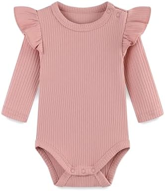 Baby Girl Knit Ruffle Outfit Clothes Ribbed 100% Organic Cotton Solid Color by Unknown