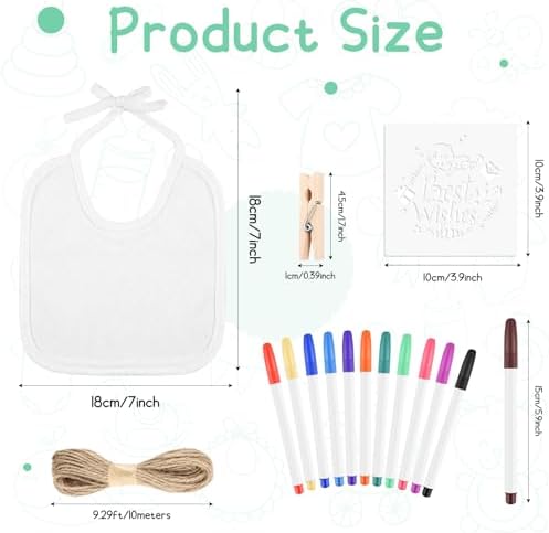 110 Pcs DIY Baby Bibs Decorating Set Includes 24 White Bibs, 12 Fabric Markers - Image 2