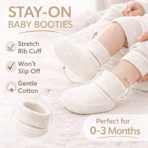 CEOBABY Baby Booties 0–3 Months, Newborn Shoes, Soft Cotton Infant Bootie Socks - Image 4