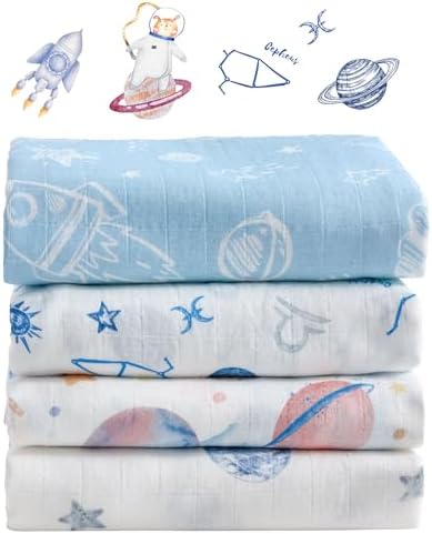 Baby Swaddle Blankets, Bamboo Muslin Receiving Blanket | 4-Pack, Lightweight & by IBESTOPIA