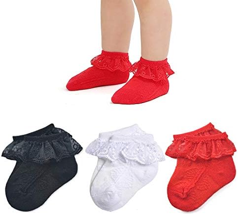 EPEIUS Baby Girl Ruffle Socks, Eyelet Frilly Lace Socks by EPEIUS