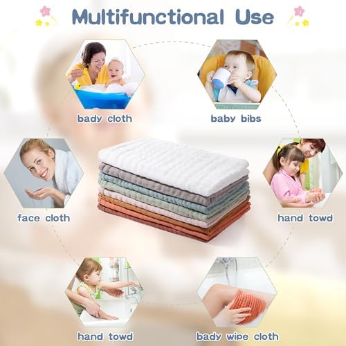 8 Packs Muslin Burp Cloths Large 20" x 10", 6 Layers Unisex Baby Absorbent 100% - Image 4