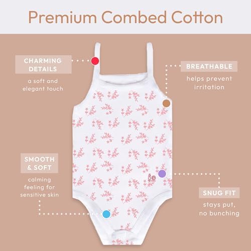 Feathers Baby Girl Leafy Tank Top Bodysuit One Piece 4 Pack, Sizes 3M-36M - Image 3
