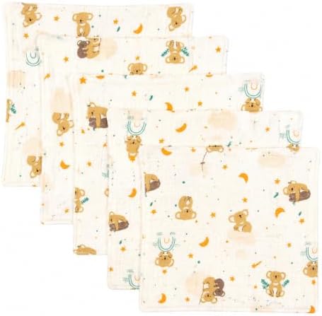 5-Pack 100% Cotton Muslin Baby Washcloths 10"X10", Koala | Ultra Soft Absorbent by Unknown