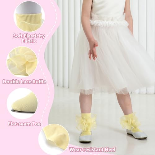 Girls Ruffle Socks Double Lace Turn Cuff Frilly Church Dress Socks - Image 4