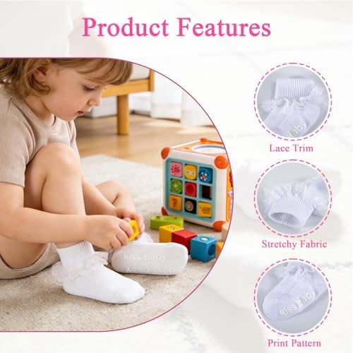 Baby Girl Ruffle Socks with Grips Lace Frilly Ankle Dress Socks - Image 3