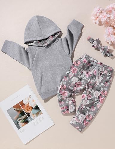oklady Baby Girl Clothes, Hoodie Tops Floral Pant - Image 2