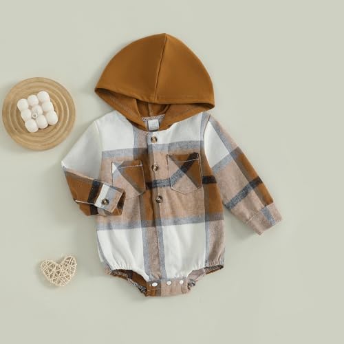 Douhoow Baby Boy Hooded Romper Long Sleeve Boy Plaid Hoodies Baby Jacket Infant - Image 2