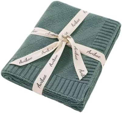 Avibae Knitted Baby Throw Blanket, Solid Color Swaddling Receiving Blanket - Image 2