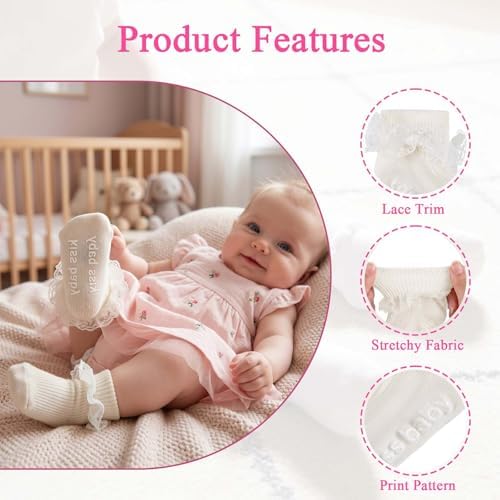 Baby Girl Ruffle Socks with Grips Lace Frilly Ankle Dress Socks - Image 3