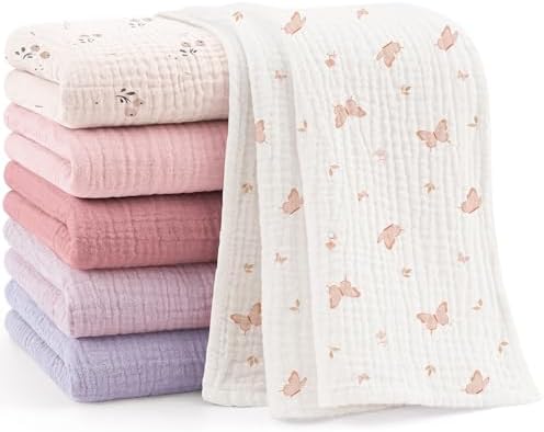 Bearmoss 6 Pack Muslin Burp Cloths by Bearmoss