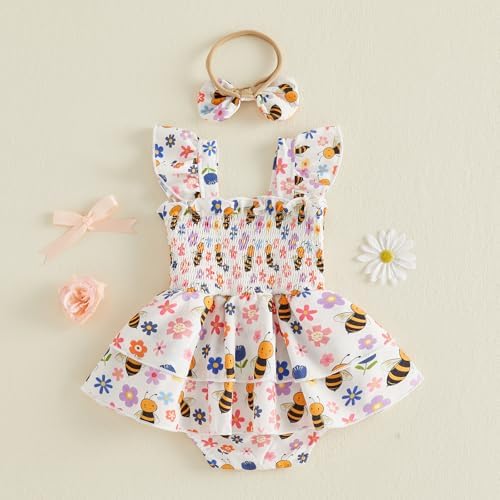 Newborn Baby Girls Summer Clothes Ruffle Sleeveless Pleated Smocked Bubble - Image 6