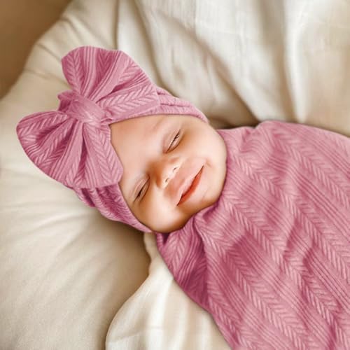 AQOKKA Newborn Receiving Blanket Wheat Ear Bow Hat Mitten Set | 4 Set Receiving - Image 5