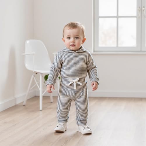 Thorn Tree Newborn Unisex Baby Clothes Set Hooded Long Sleeve Bodysuit Stretchy - Image 2
