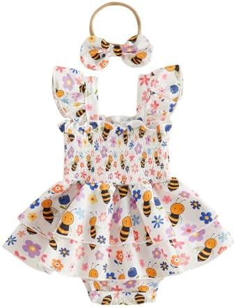 Newborn Baby Girls Summer Clothes Ruffle Sleeveless Pleated Smocked Bubble by Ursobutegl