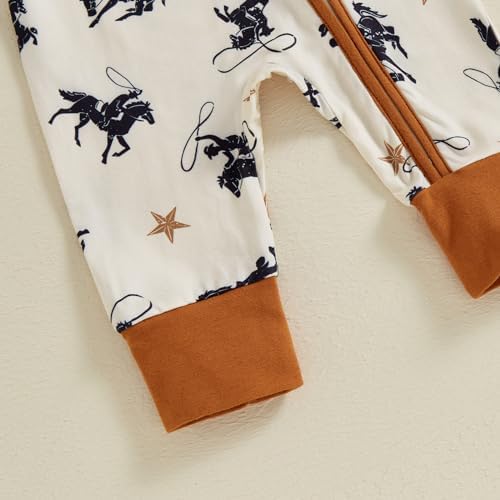 Western Baby Cowboy Clothes Neutral Zipped Fall Romper Outfit - Image 7