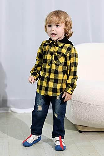 YOUNGER STAR Toddler Kids Boys Girls Flannel Hooded Plaid Shirt Button Baby Red - Image 2