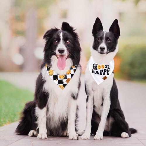 JarThenaAMCS 2Pcs Choose Happy Smile Face Dog Bandana Boho Black White - Image 5