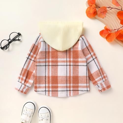 YOUNGER STAR Toddler Kids Boys Girls Flannel Hooded Plaid Shirt Button Baby Red - Image 3