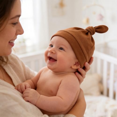 LAWKUL Cotton Baby Newborn Hats Set, 3 Pack, 0-6 Months - Image 3