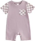 Newborn Baby Boy Girl Clothes Checkered Plaid Romper Waffle Knit Short Sleeve by Doqcey
