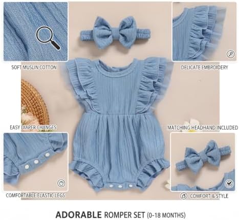 TITKKOP Ruffle Bubble Romper for Baby Girl | One-Piece Shorts Jumpsuit | Summer - Image 6