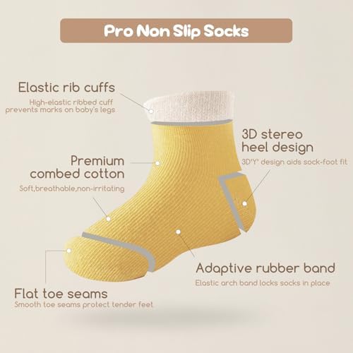 Aroveea Toddler Socks Non Slip Grip Ankle Baby 12 Pack - Image 5