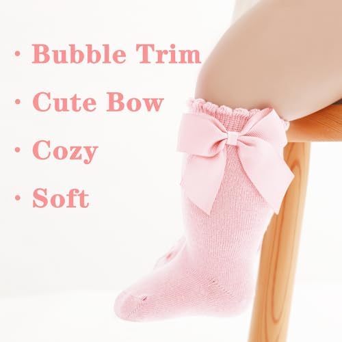 Baby Knee High Socks Infant Toddler Bow Ruffled Cotton Long Socks Stockings - Image 4
