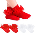 Baby Girls Ruffle Socks Double Layer Lace Turn Cuff Dress Socks by Dioxay