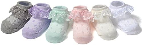 EPEIUS Baby Girl Ruffle Socks, Eyelet Frilly Lace Socks - Image 6