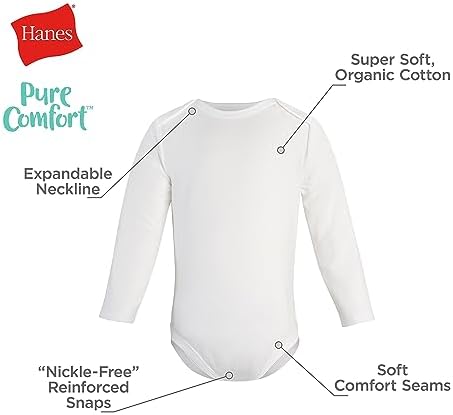Hanes Baby Pure Comfort Long Sleeve Bodysuits, Infant Bodysuits, Boys & Girls - Image 3
