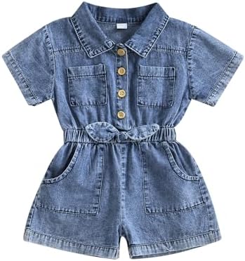 Baby Girl Denim Outfit Button Romper Jean Jumpsuit Shorts Overalls Toddler by Emmababy
