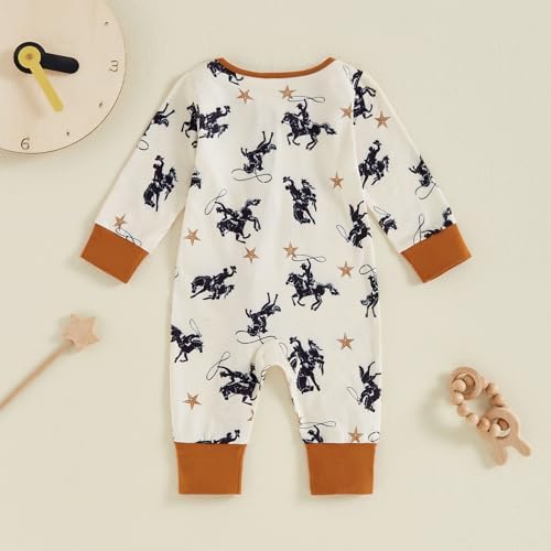 Western Baby Cowboy Clothes Neutral Zipped Fall Romper Outfit - Image 3