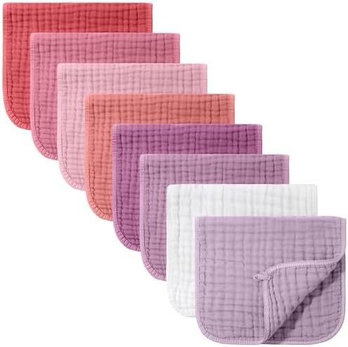 Remagr 8 Packs Muslin Burp Cloths Large 20" x 10", 6 Layers Unisex Baby by Remagr