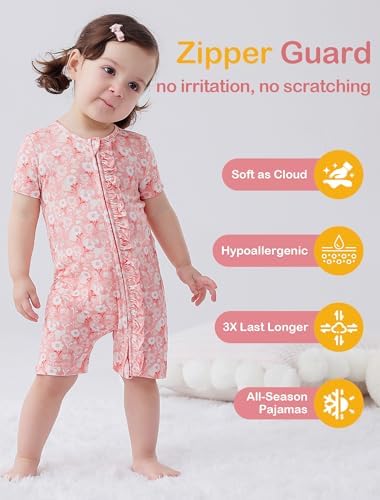 JunNeng Baby Girl Sleeper Viscose from Bamboo, Short Sleeve Romper | 2 Way YKK - Image 3