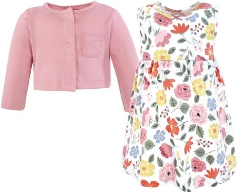 Hudson Baby Infant and Toddler Girls Cotton Dress and Cardigan Set - Image 3