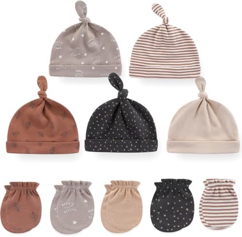 MAMIMAKA Baby Hat and Mittens Set Newborn Baby Hats Caps by MAMIMAKA