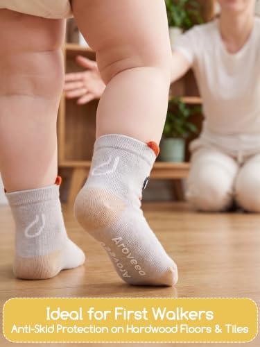 Aroveea Toddler Socks Non Slip Grip Ankle Baby 12 Pack - Image 2